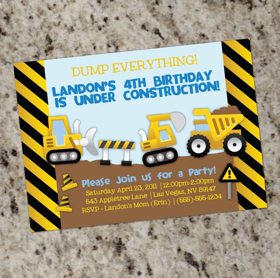 Dump Truck Construction Party Invitation