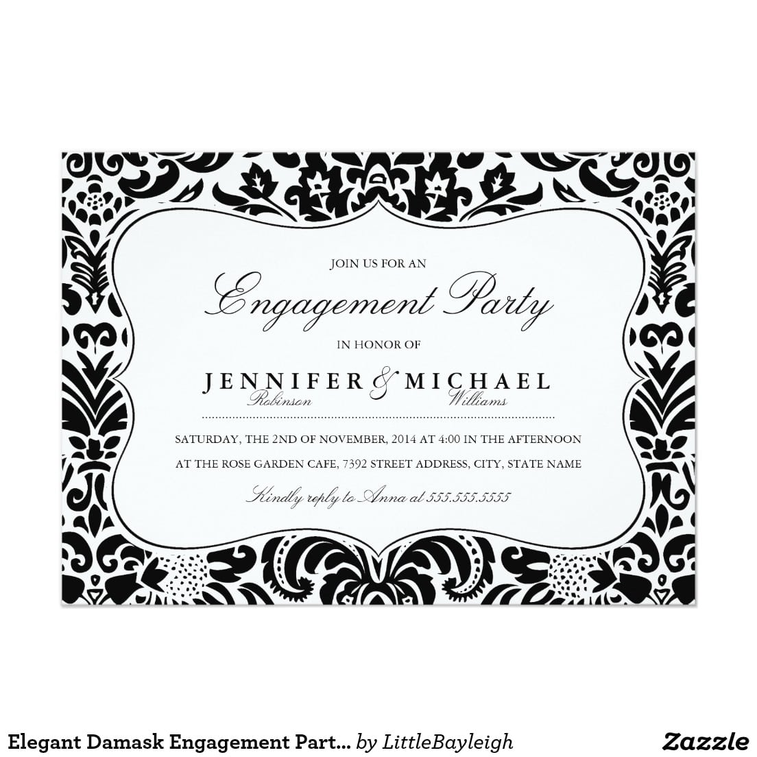 Elegant Damask Engagement Party Invitation