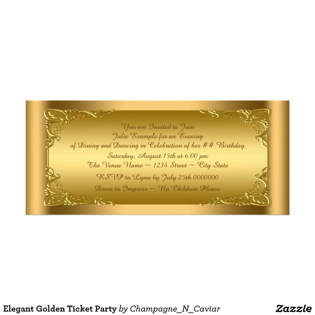 Elegant Golden Ticket Party Card