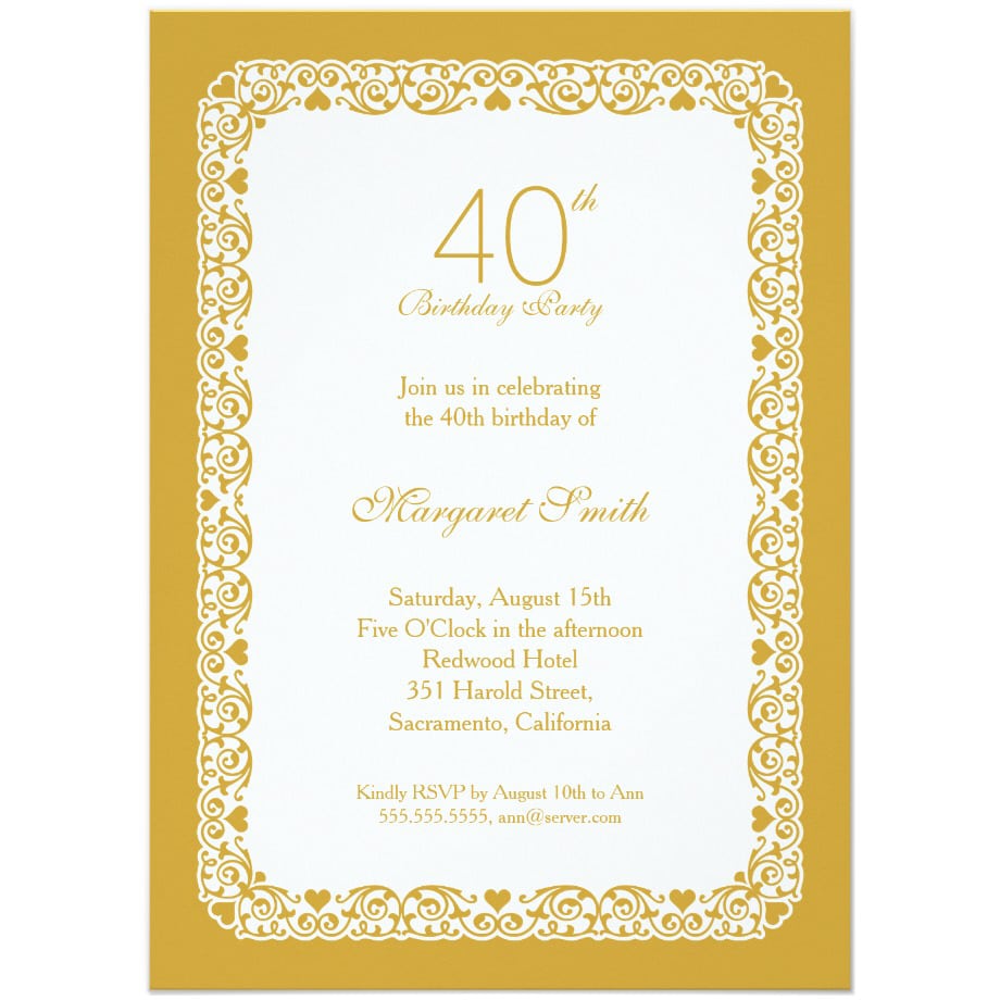 Elegant Personalized 40th Birthday Party Invitations