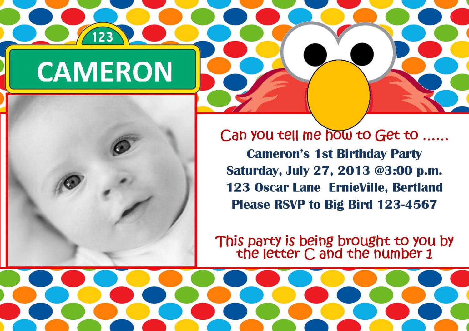 Elmo First Birthday Photo Invitations