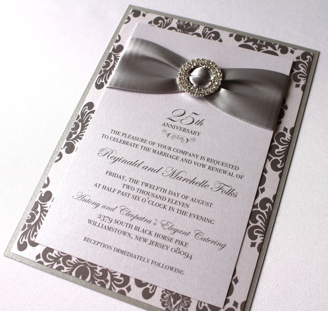 Embellished Paperie  25th Anniversary Invitations, Silver And