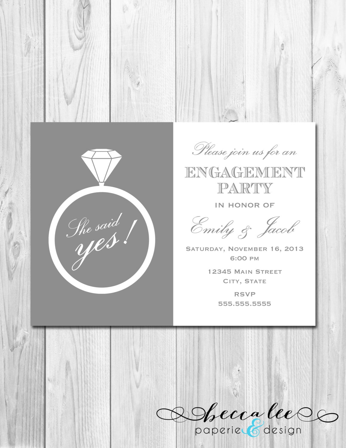 Engagement Party Invitation She Said Yes Ring By Beccaleepaperie