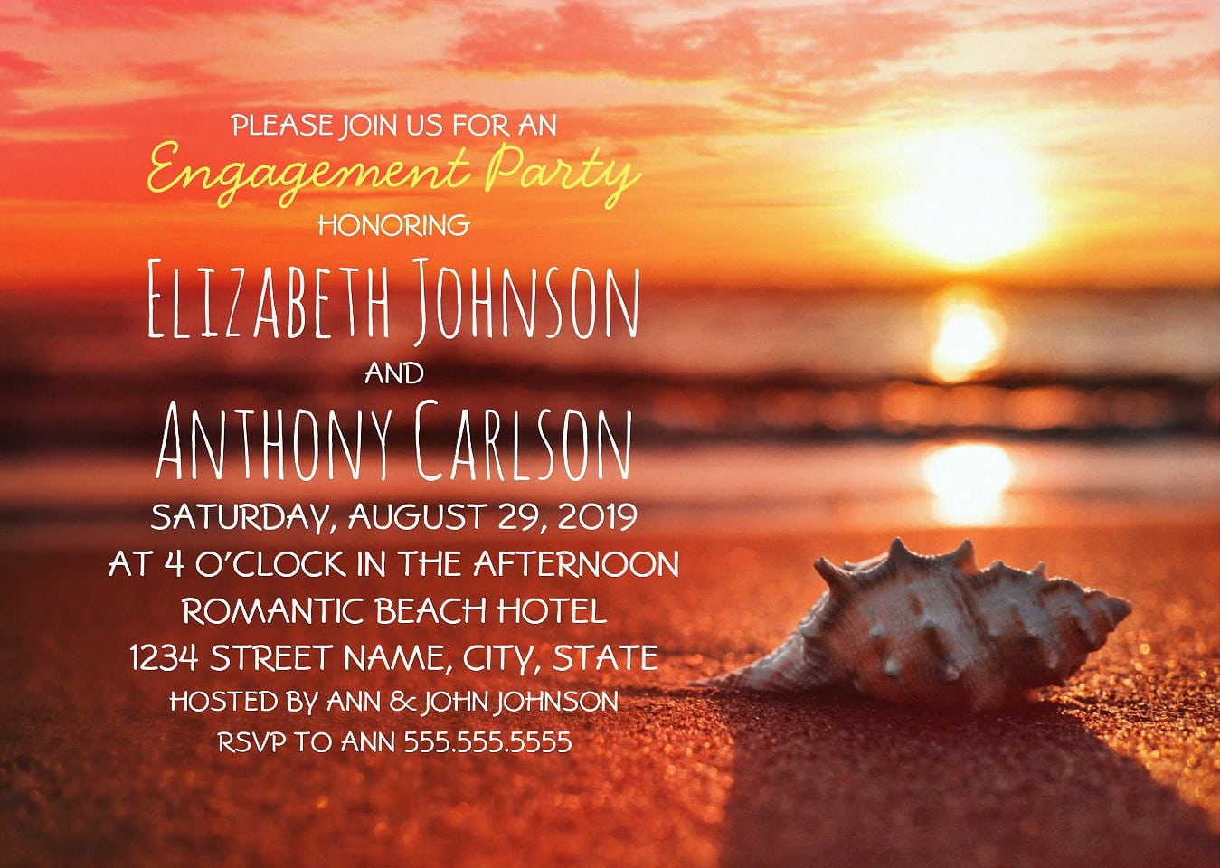 Engagement Party Invitations Sunset Beach Themed