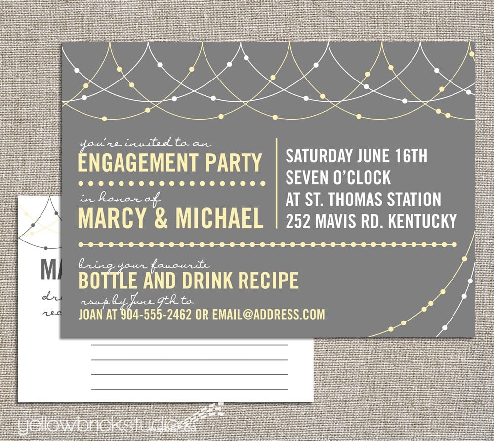 Engagement Stock The Bar Party Invitation And Drink Recipe Card