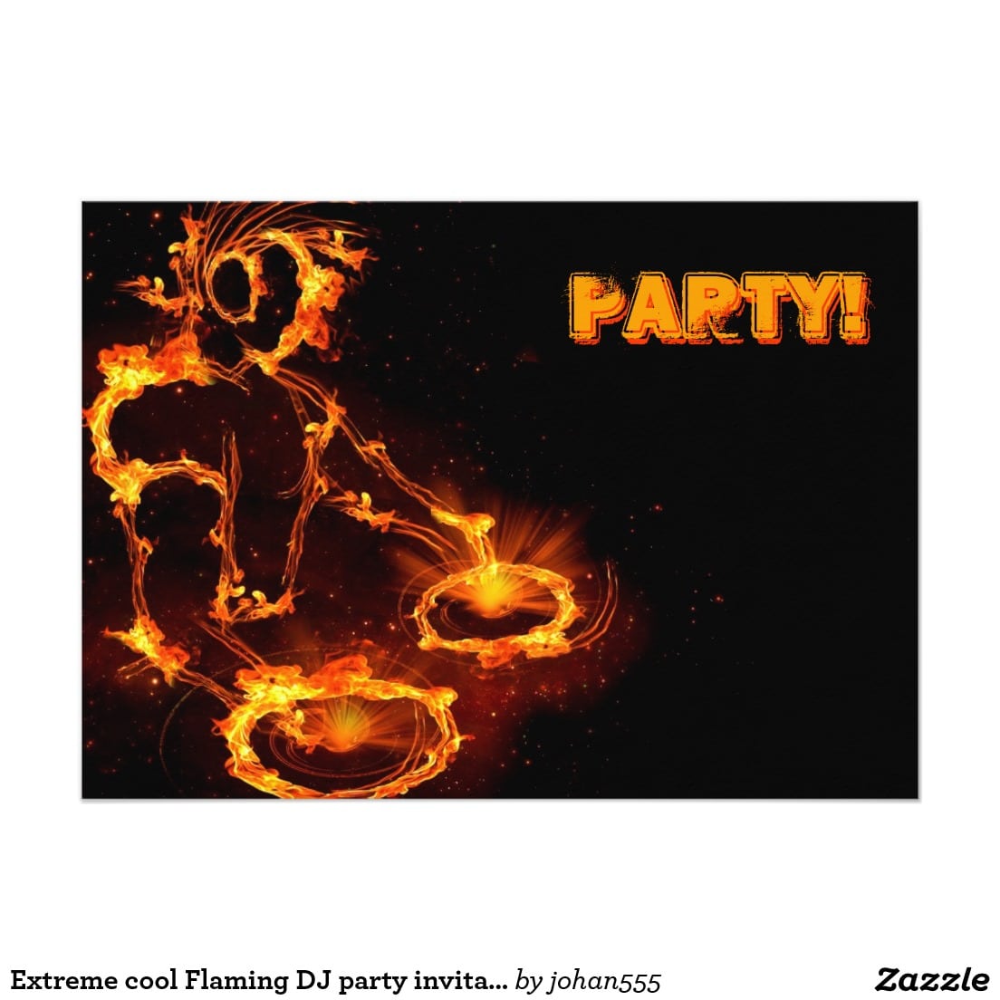 Extreme Cool Flaming Dj Party Invitation  Card