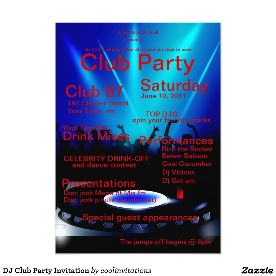 Extreme Cool Flaming Dj Party Invitation  Card