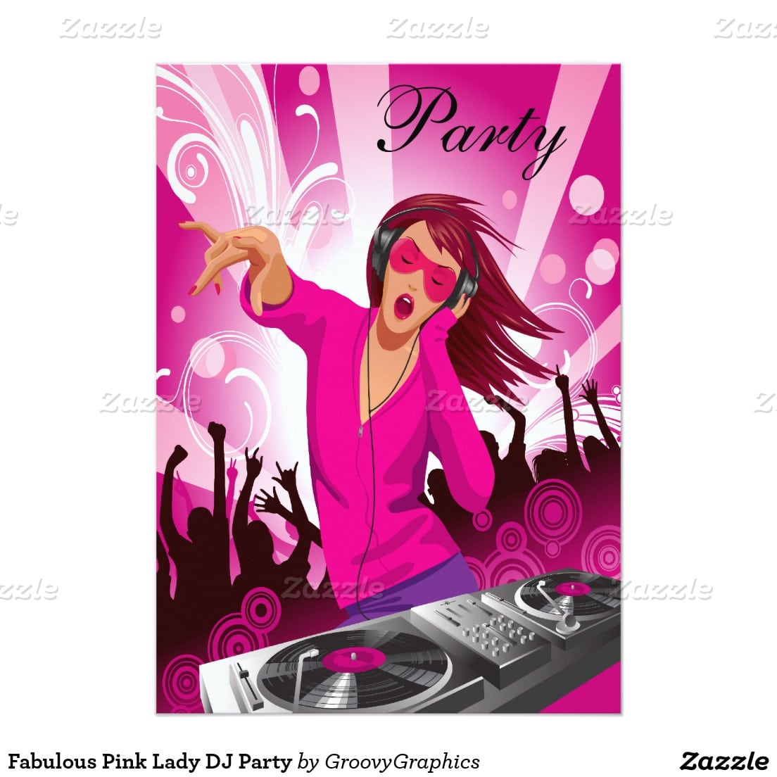Fabulous Pink Lady Dj Party Card
