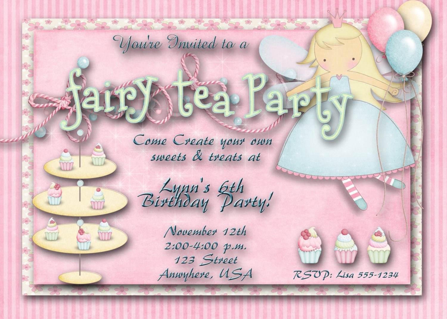Fairy Tea Party Birthday Party Invitation One