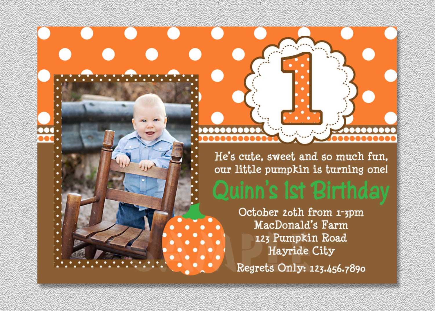 Fall Pumpkin Birthday Invitation Pumpkin 1st Birthday Party