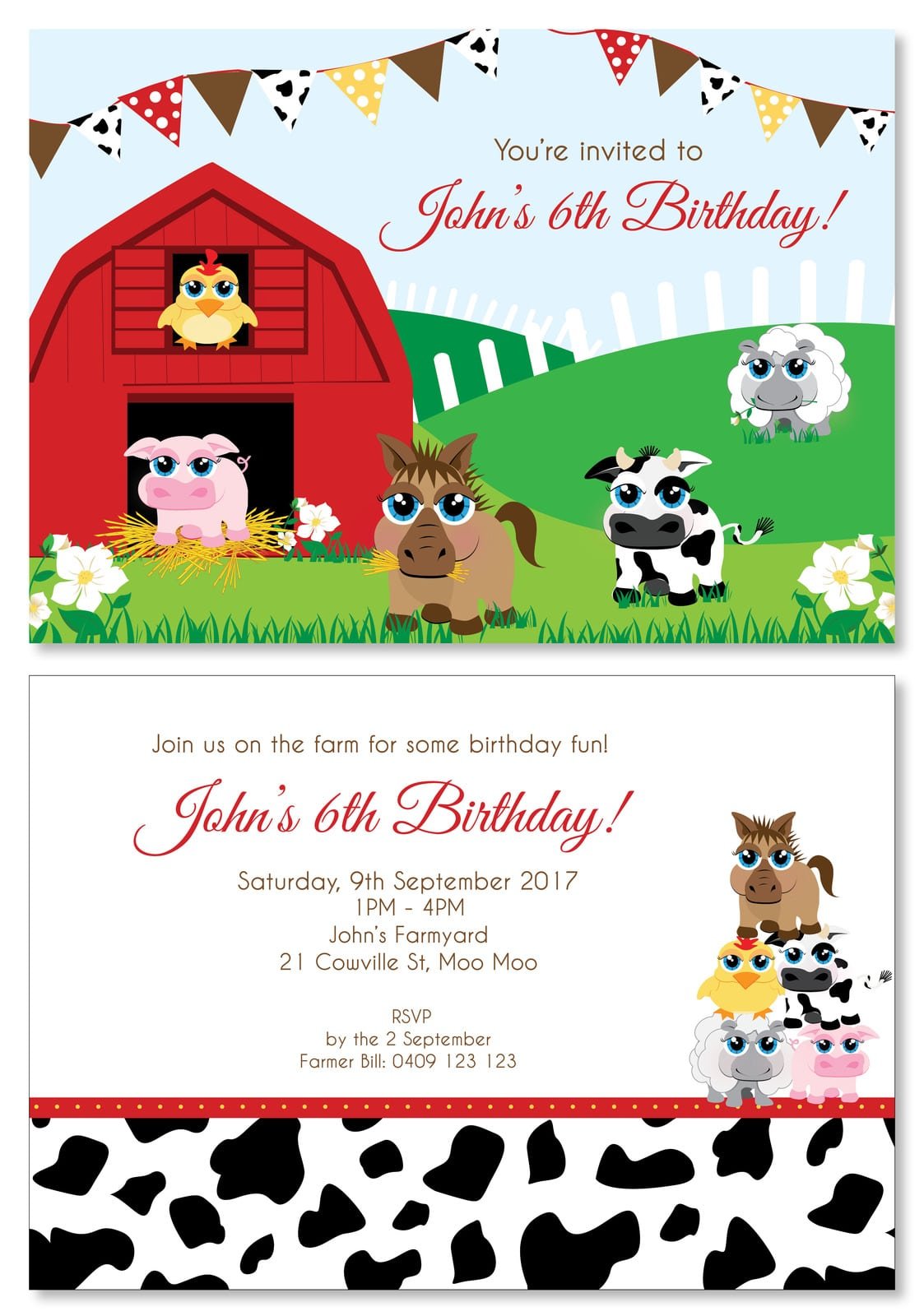 Farm Animal Party Personalised Party Invitations