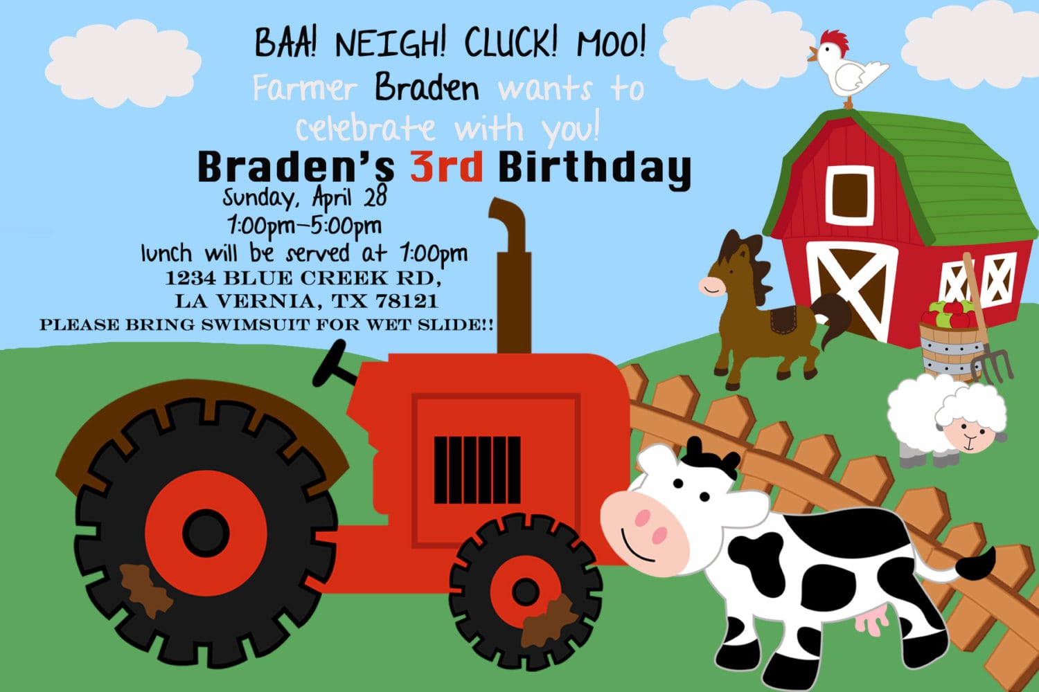 Farm Theme Birthday Invitation