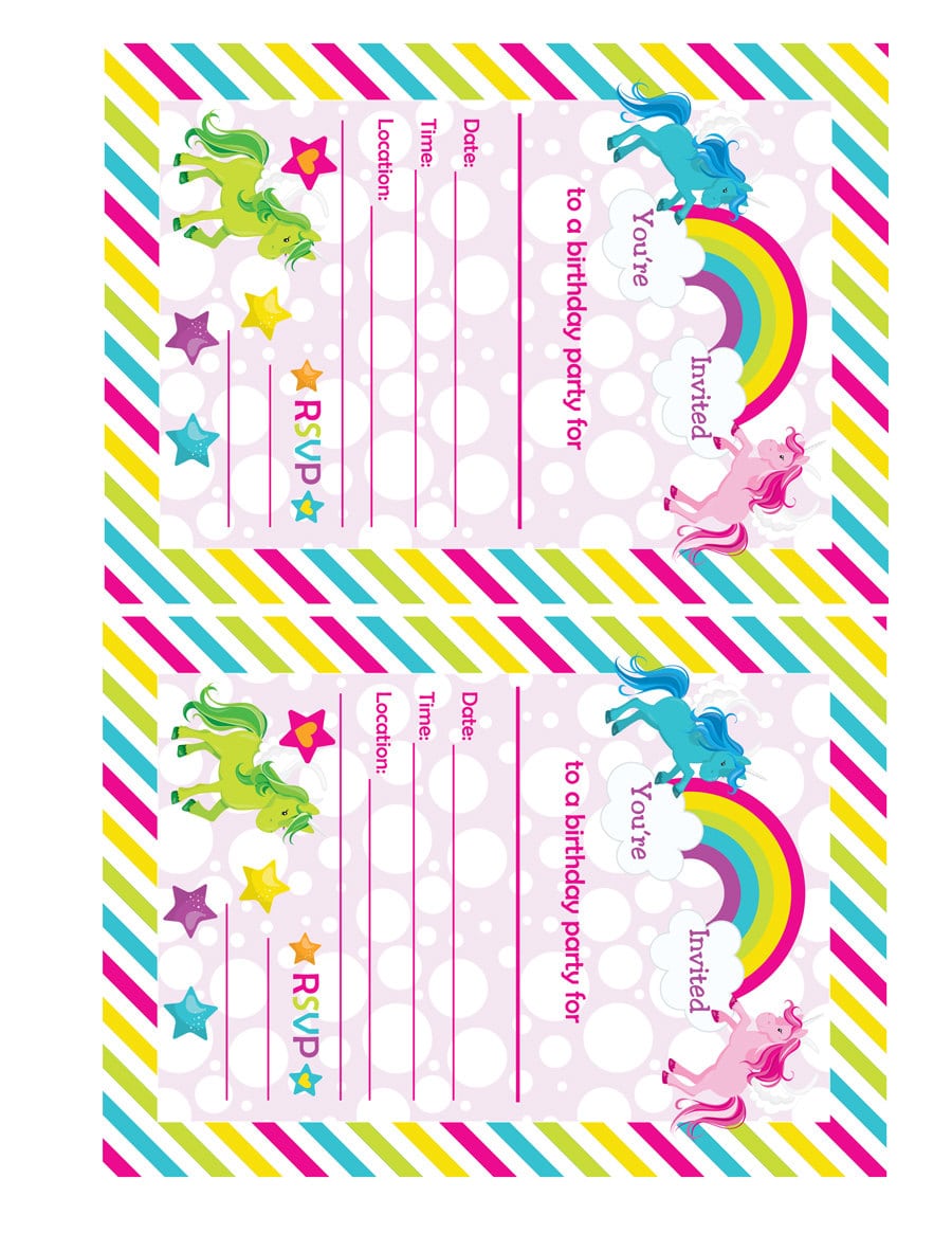 Fill In Birthday Party Invitations, Printable Rainbows And