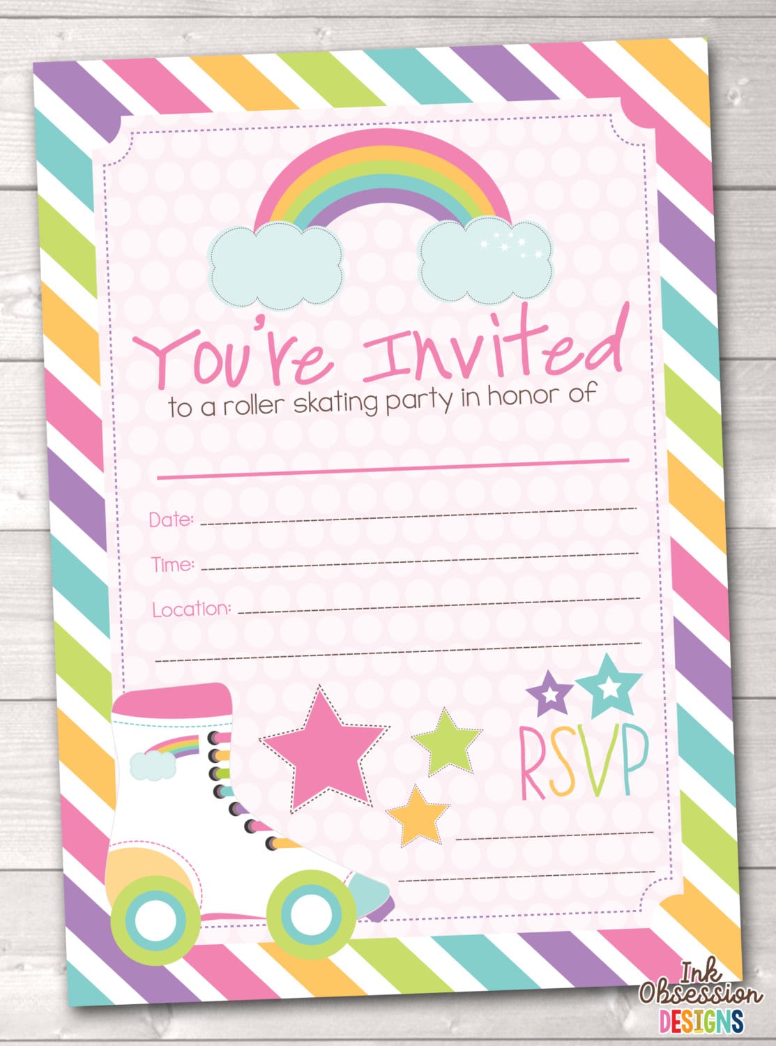 Fill In Roller Skating Party Invitations Printable Girls