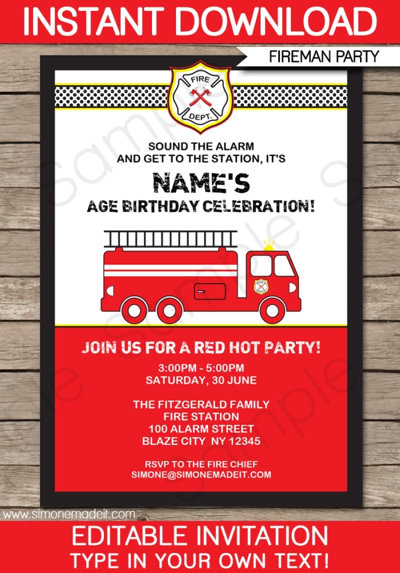 Fire Truck Invitation Template