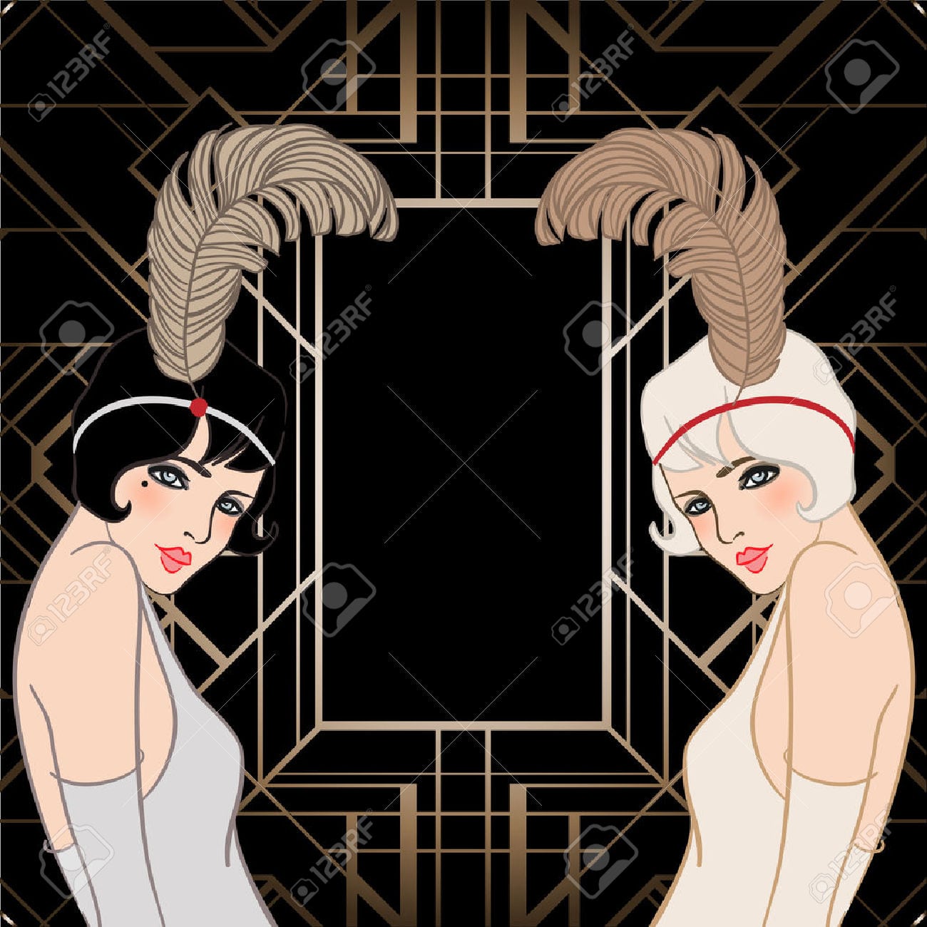Flapper Girl  Retro Party Invitation Design  Vector Illustration