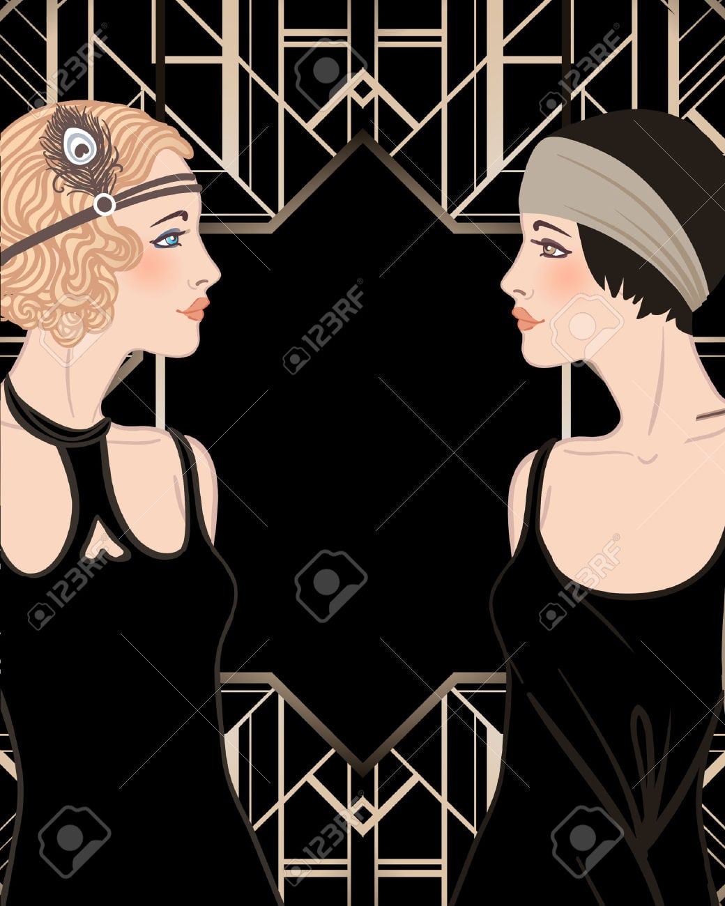 Flapper Girl  Retro Party Invitation Design  Vector Illustration