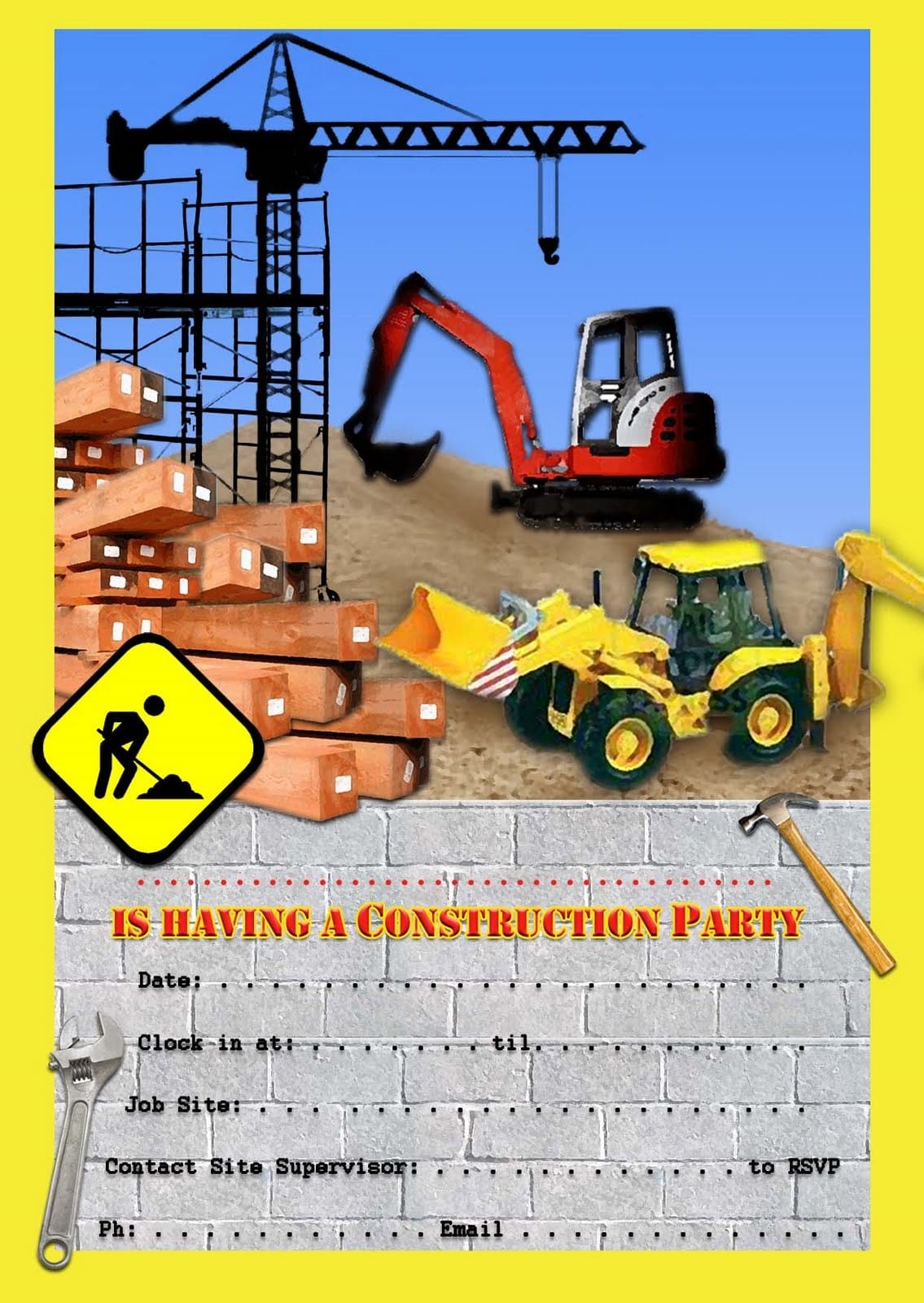Free Kids Party Invitations  Construction Party Invitation