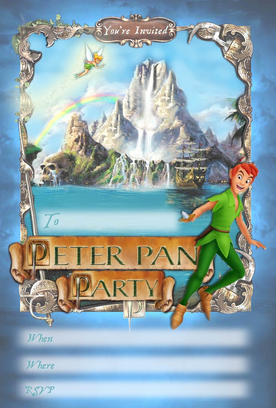 Free Kids Party Invitations  Peter Pan Printable Invitation