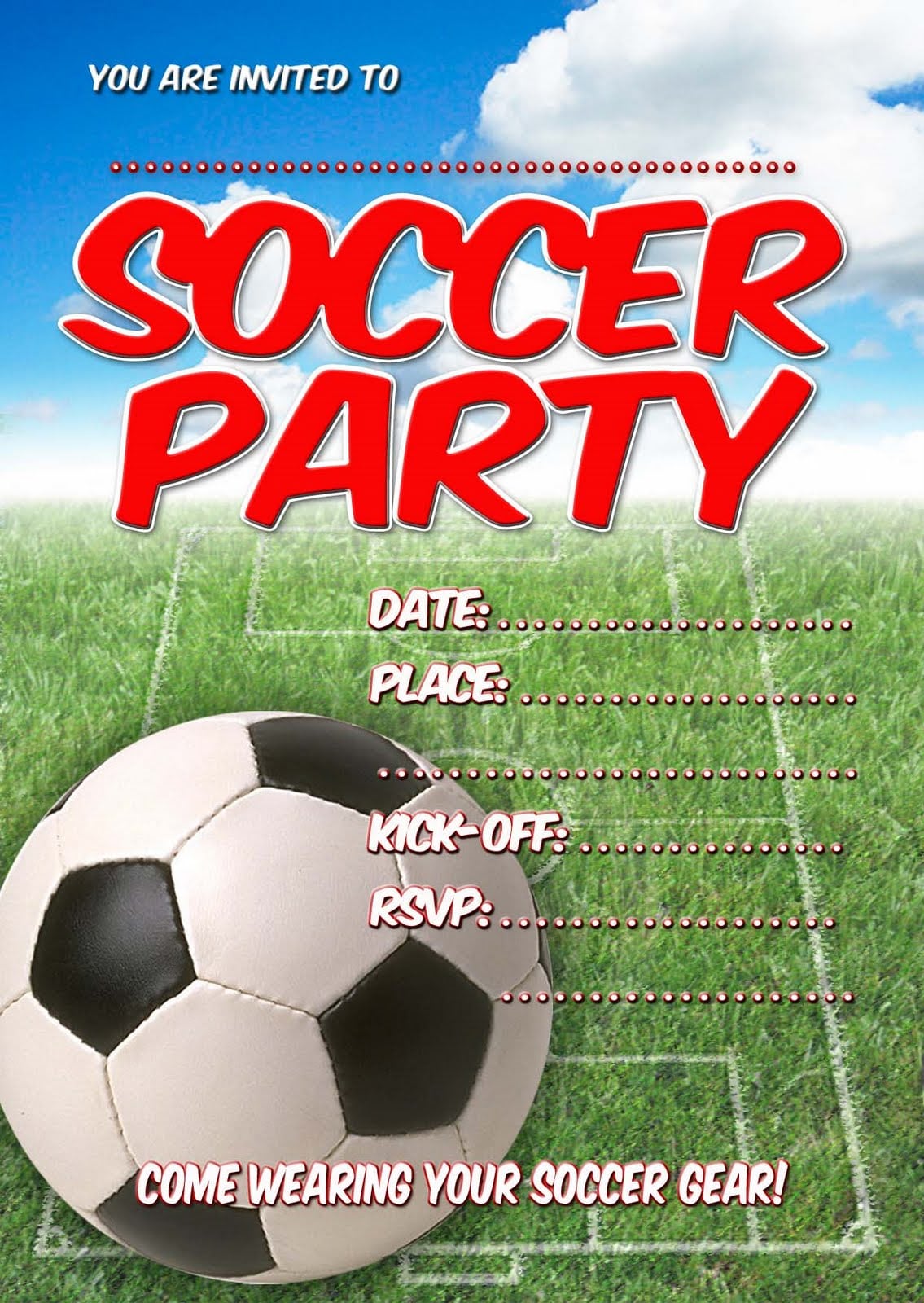 Free Kids Party Invitations  Soccer Party Invitation