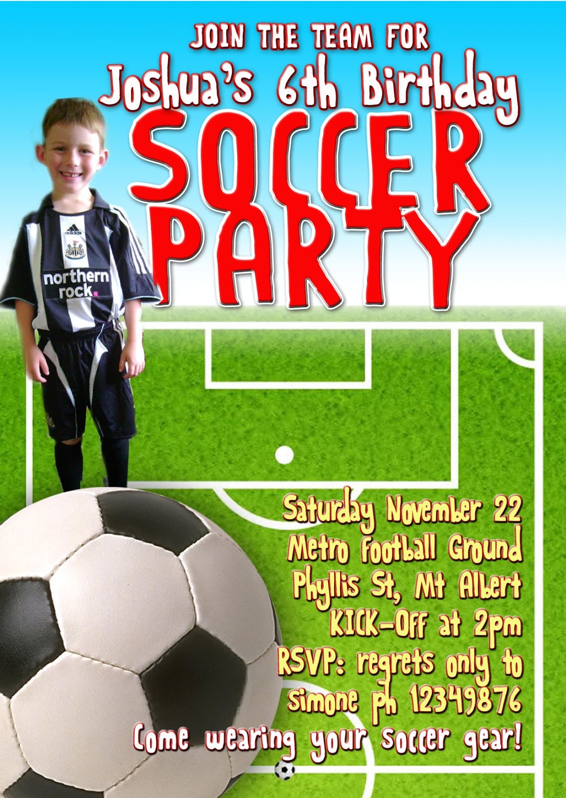 Free Kids Party Invitations  Soccer Party Invitation