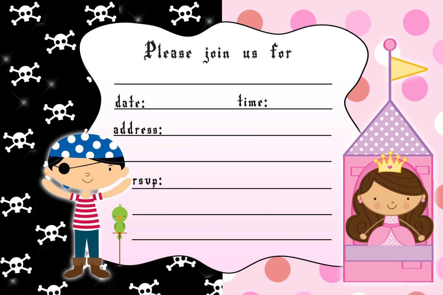Free Princess And Pirate Invitation Templates