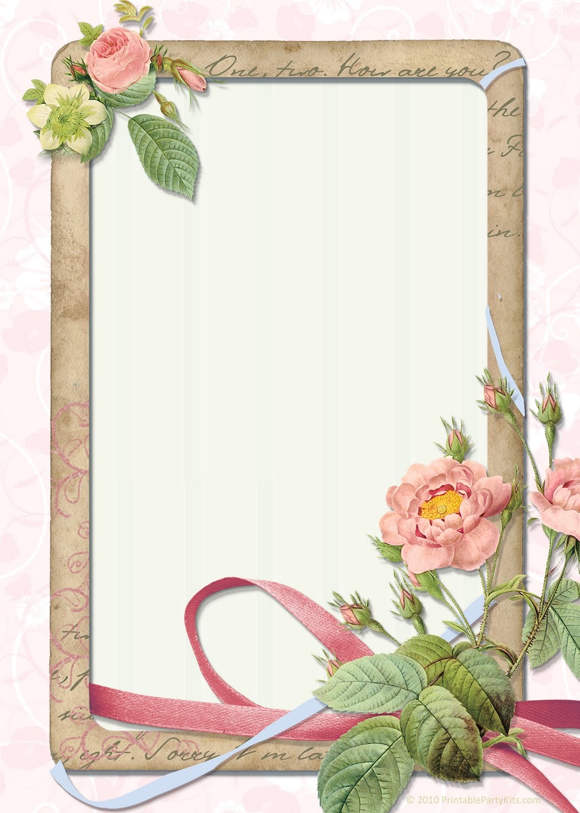 Free Printable Party Invitations  Garden Roses Vintage Invitations