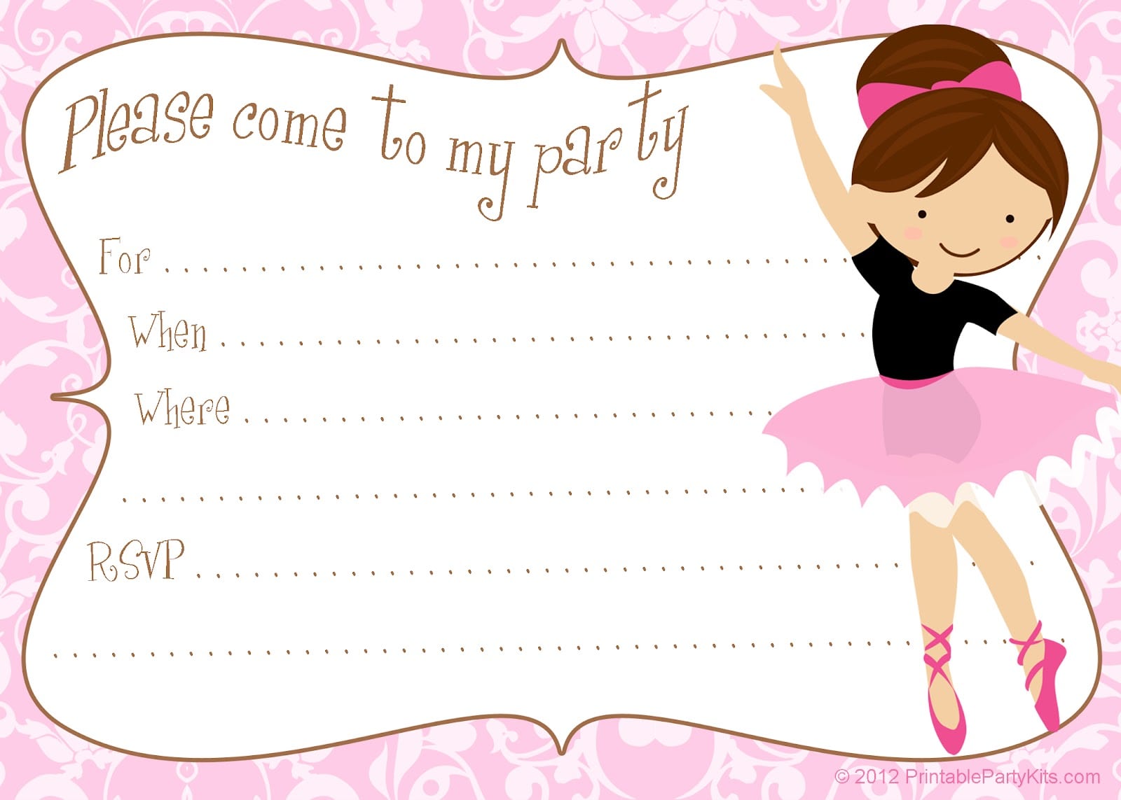 Free Printable Party Invitations  Printable Free Ballerina Party