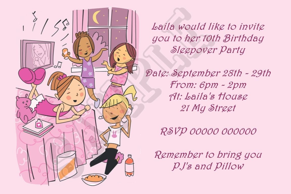 Free Printable Slumber Party Birthday Invitations