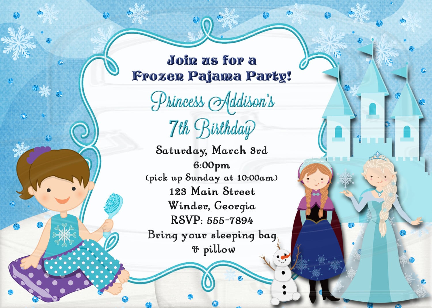 Frozen Slumber Party Invitation Pajama Party Digital File