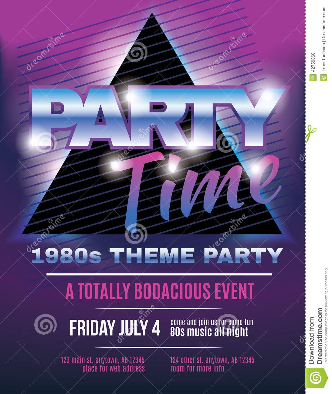 Funky 1980s Theme Party Flyer Template Invitation Stock Vector