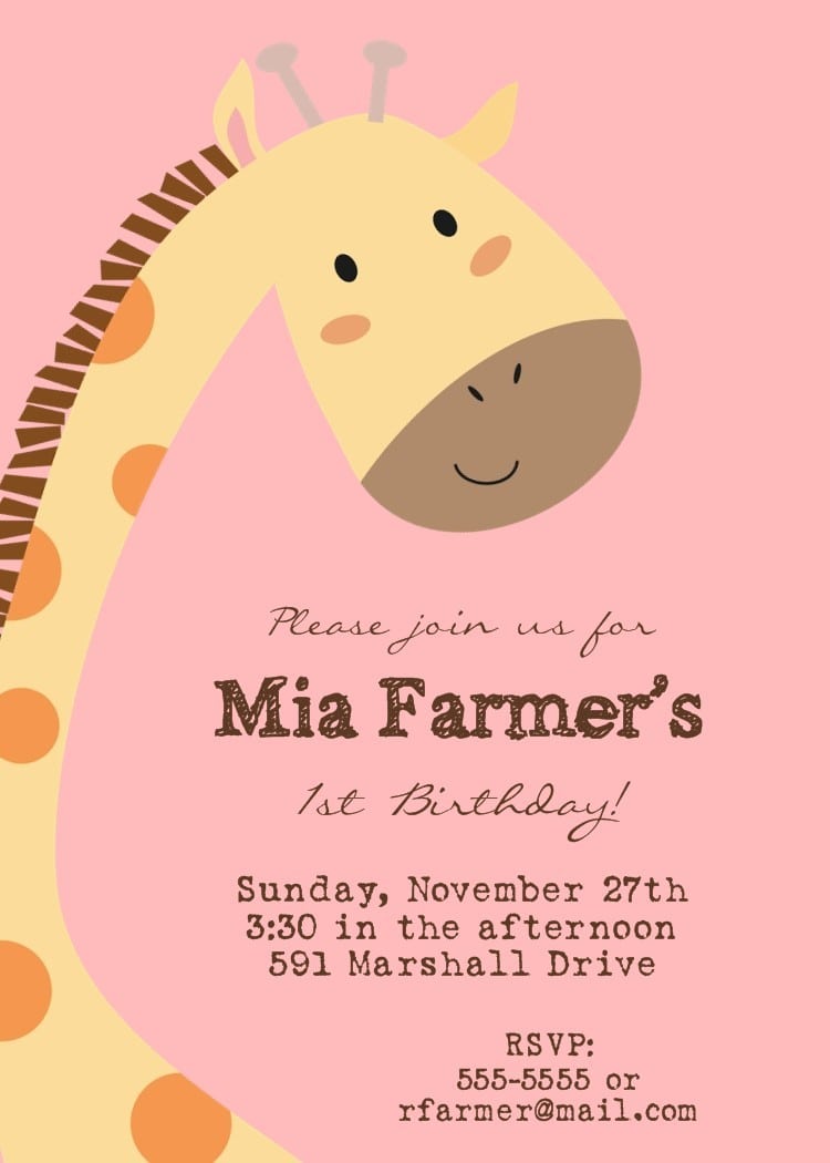 Giraffe Birthday Party Invitation