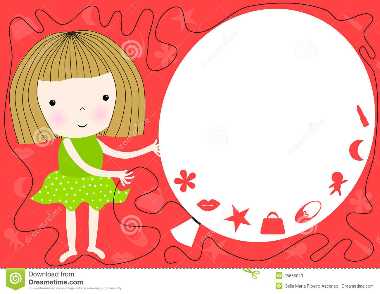 Girl Holding Balloon Party Invitation Stock Photos
