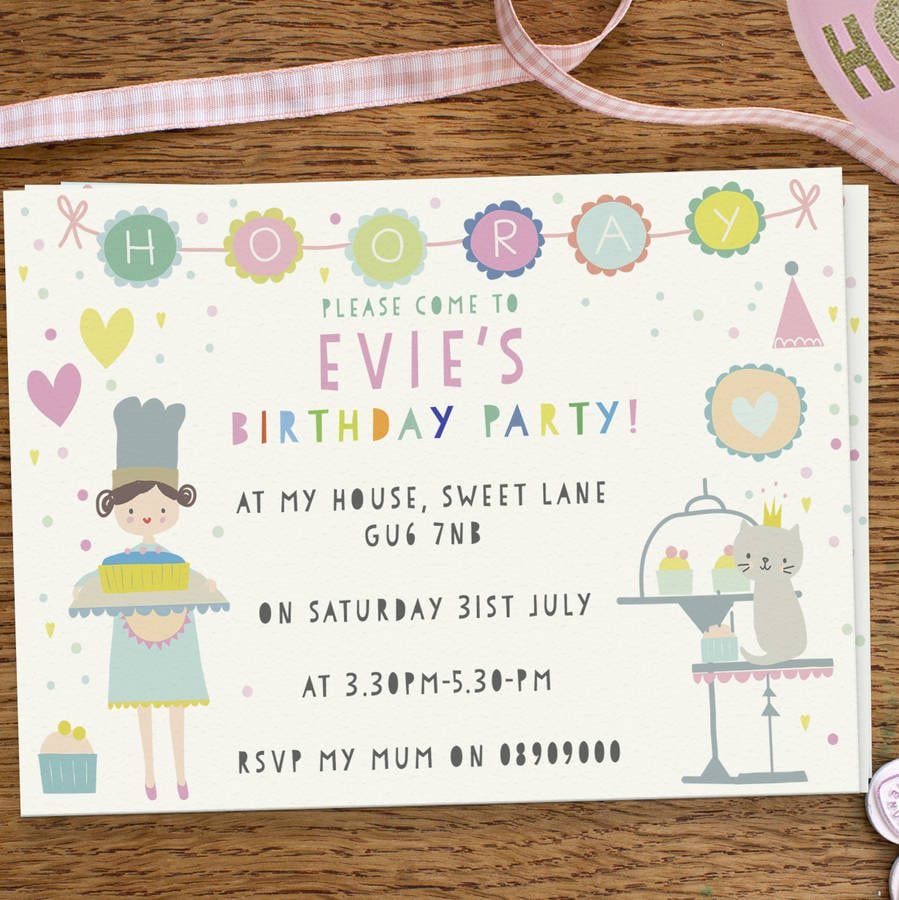 Girl's Birthday Party Invitations 'cute Cake Day' By August