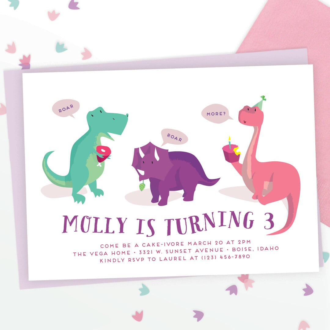 Girls Dinosaur Party Invitation