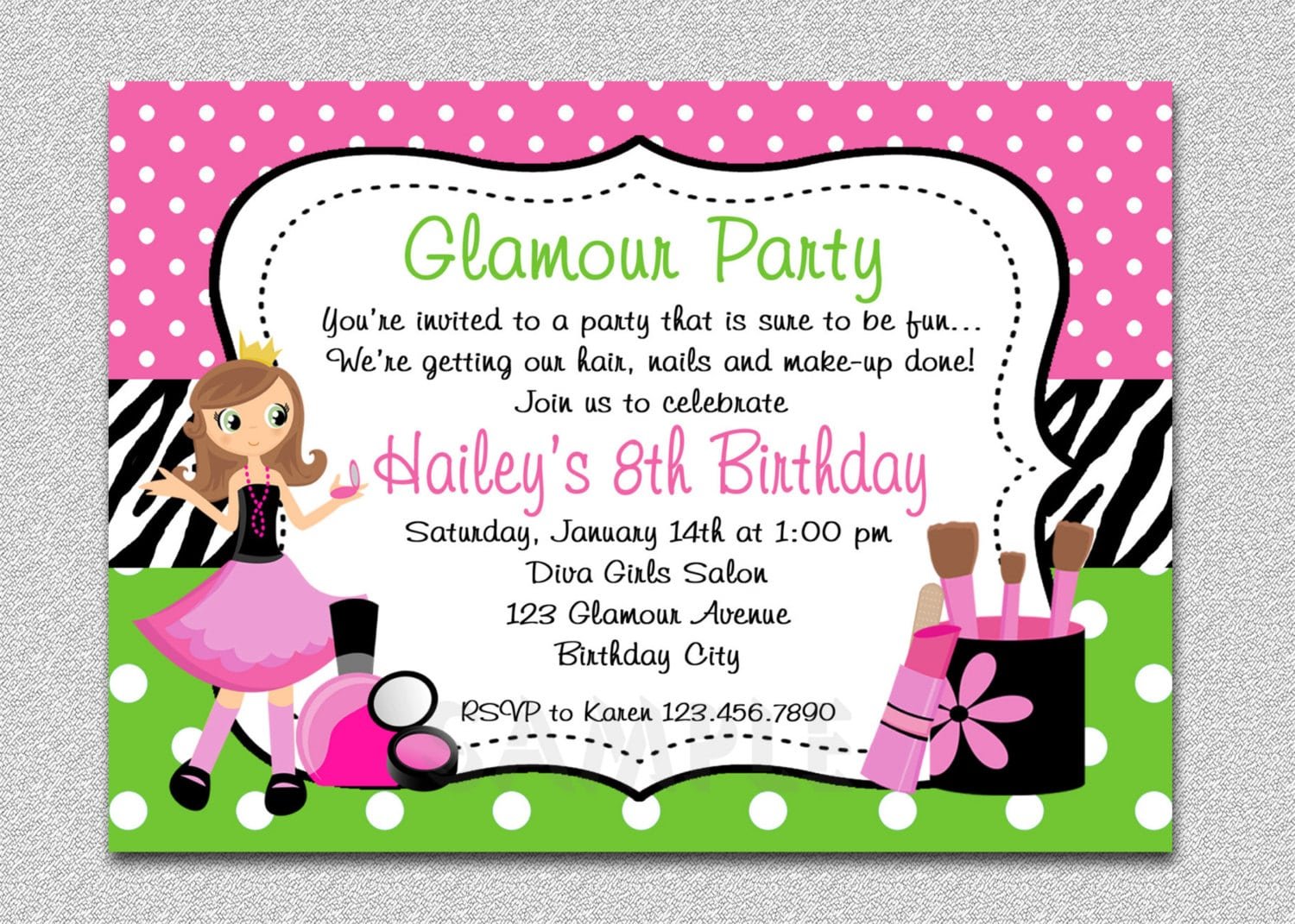 Glamour Girl Birthday Invitation Glamour Girl Birthday Party