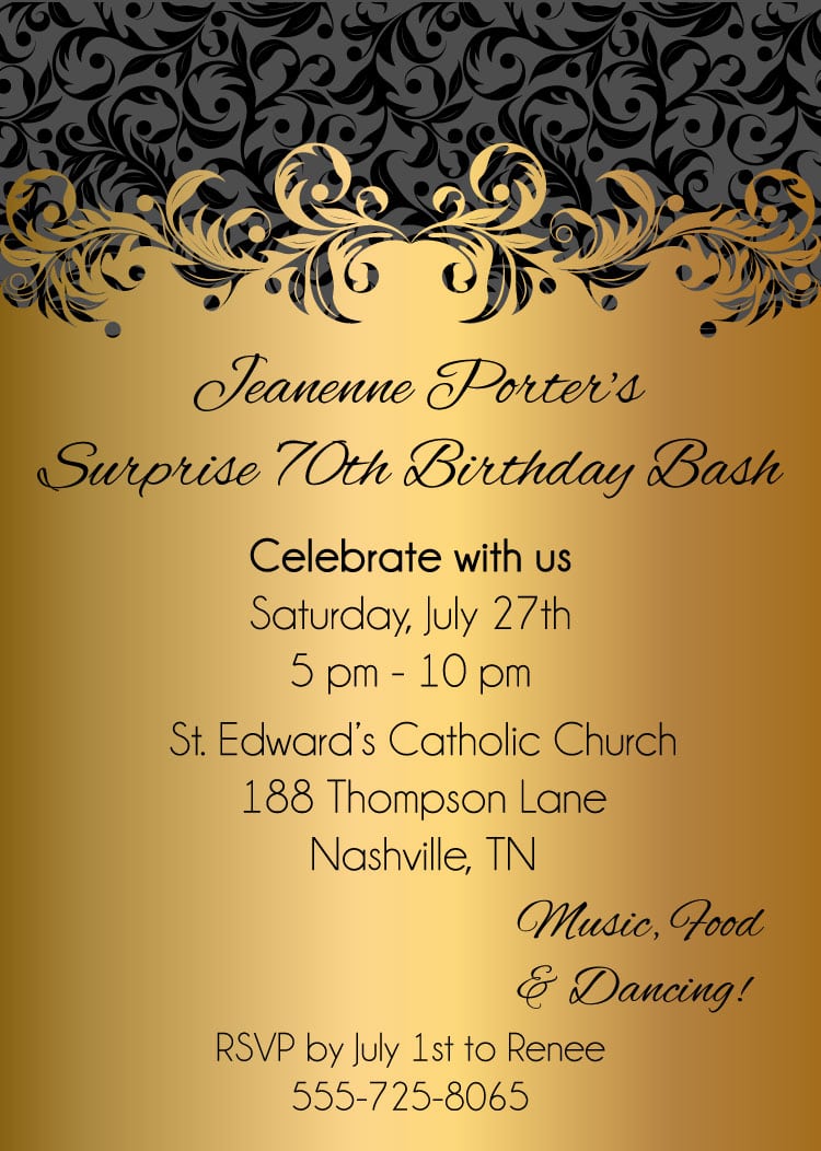 Gold Ornate Adult Birthday Party In
