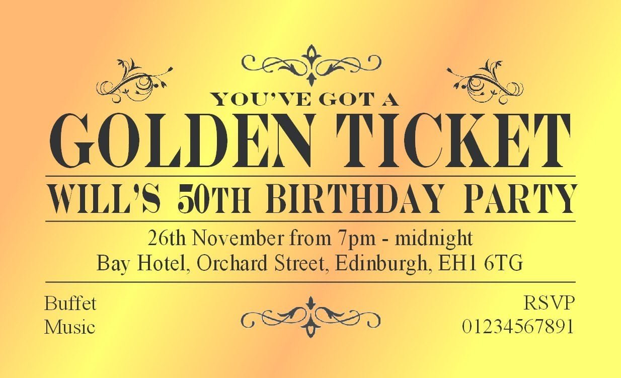 Golden Ticket Personalised Birthday Party Invitations  Amazon Co