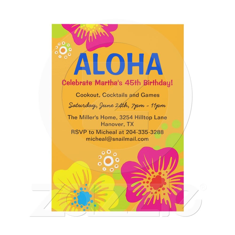 Hawaiian Luau Birthday Party Invitation