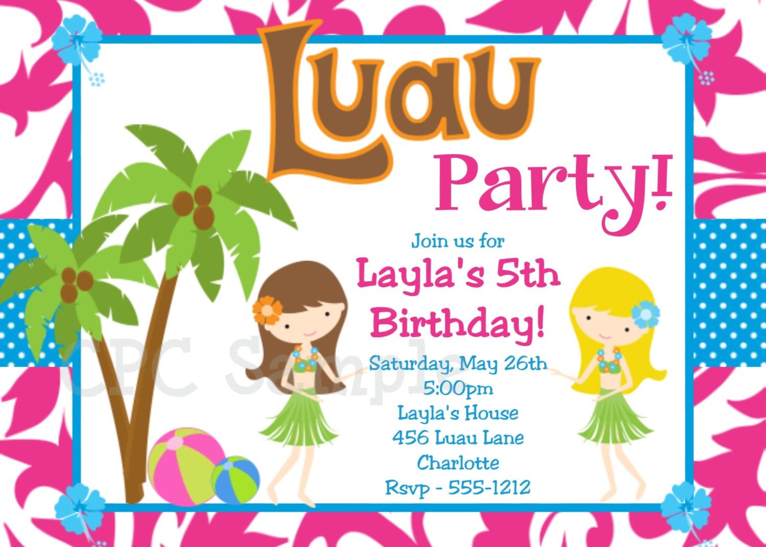 Hawaiian Theme Party Invitations Newest