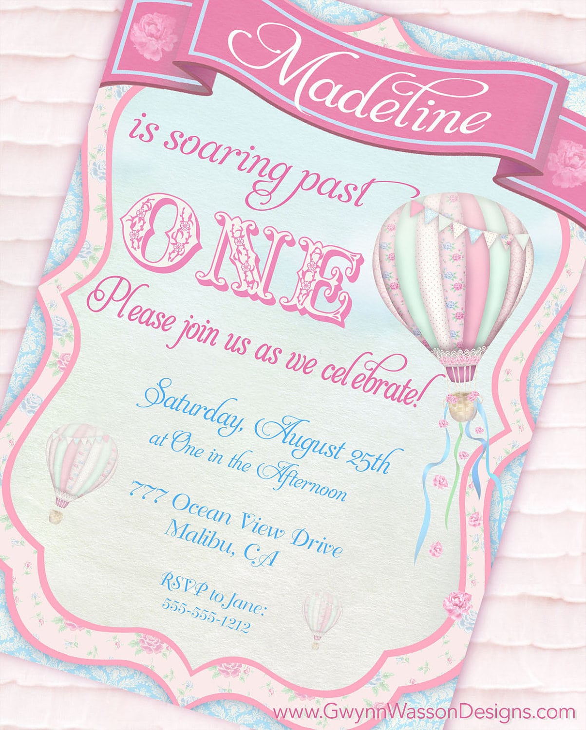 Hot Air Balloon Party Invitation Gwynn Wasson Designs Printables