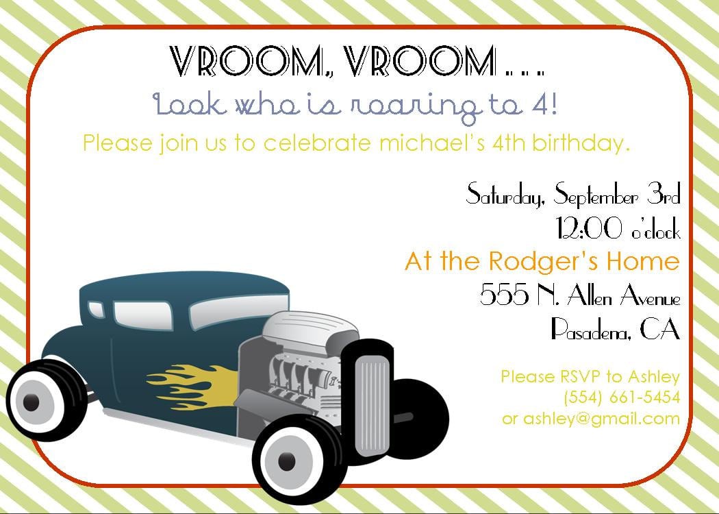 Hot Rod Vintage Race Car Party Invitation