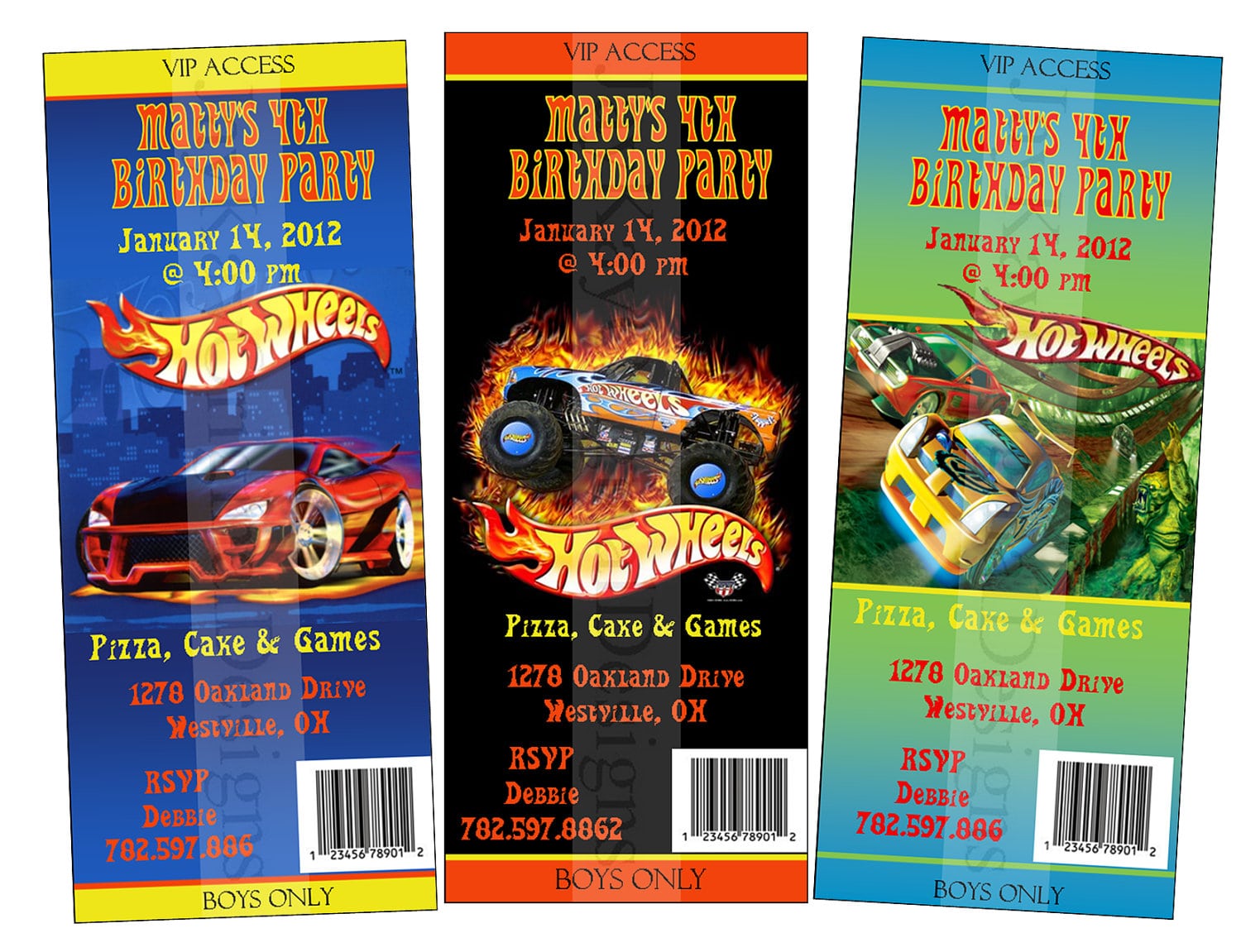 Hot Wheels Admit One Ticket Style Boys Birthday Party Invitation