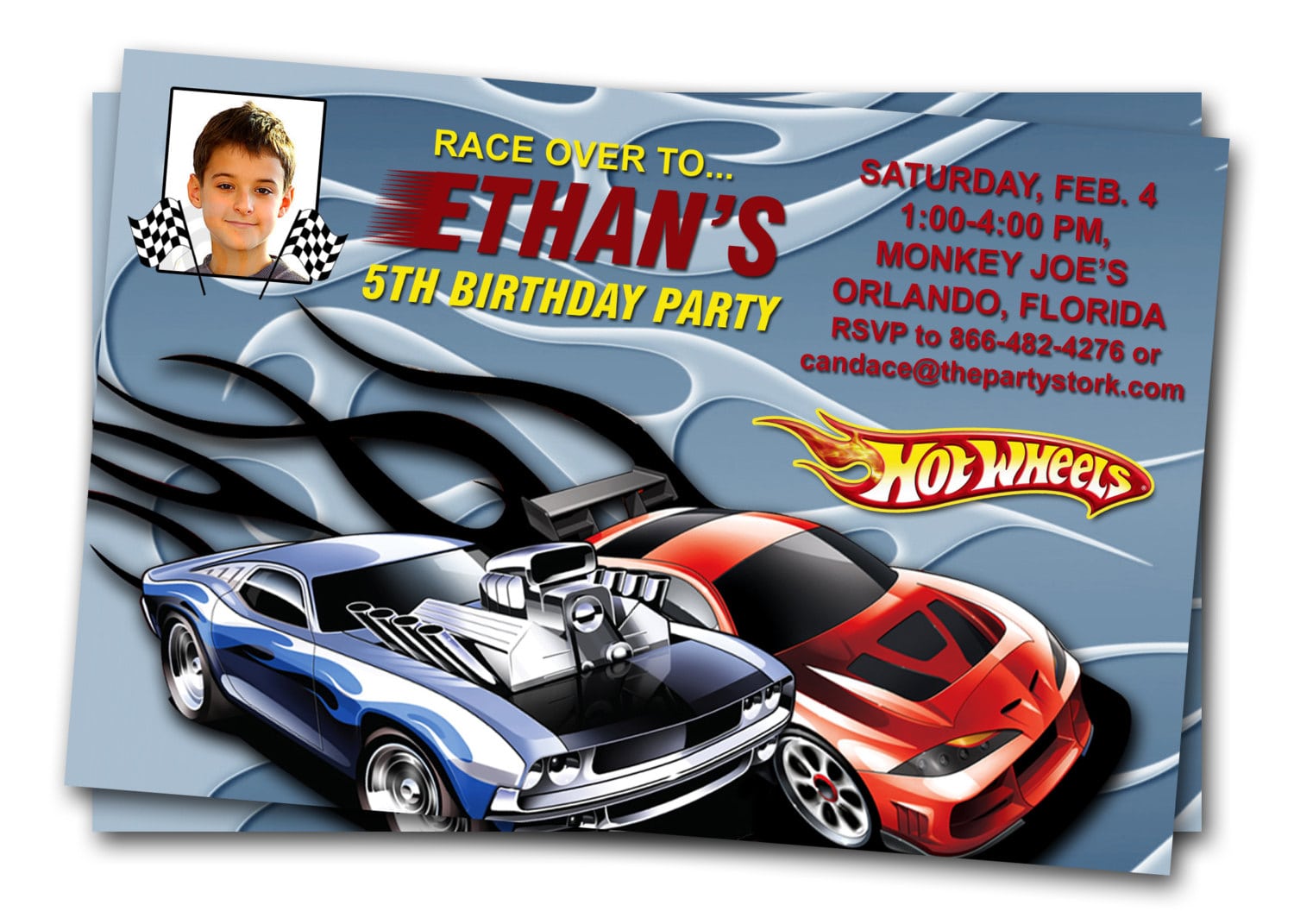 Hot Wheels Car Invitations  Printable Boy Birthday Party Invite