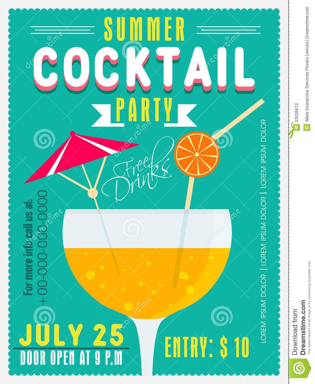 Invitation Card For Summer Cocktail Party  Stock Photo