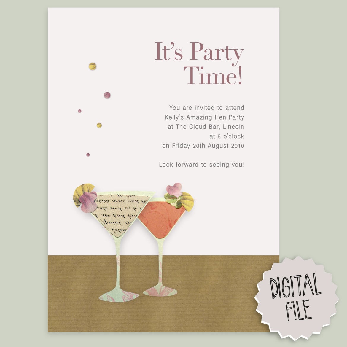It's Party Time Diy Cocktail Hen Invitation Download &