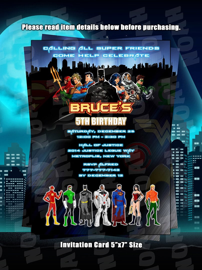 Justice League Birthday Invitation Justice League Invitation