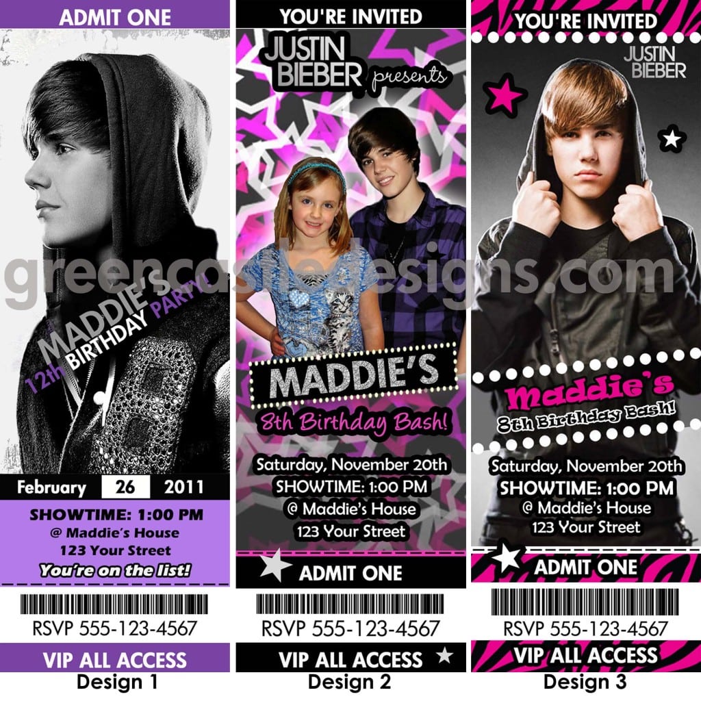 Justin Bieber Birthday Party Ticket Invitations Favors