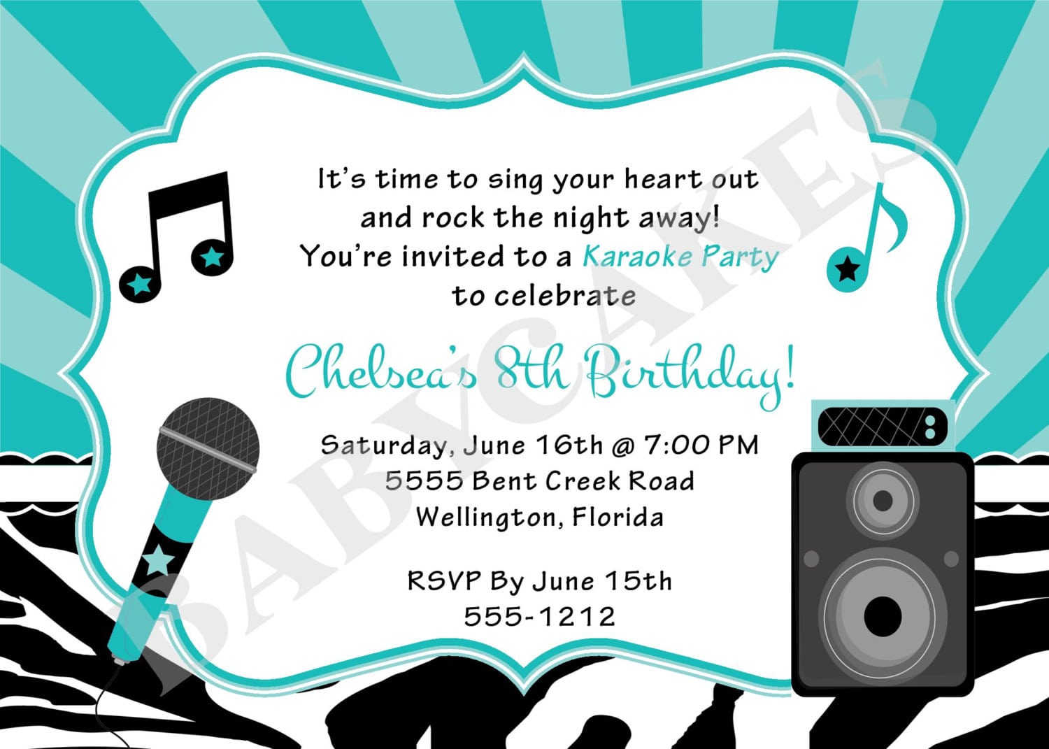 Karaoke Party Birthday Invitation Invite Karaoke Birthday Karaoke