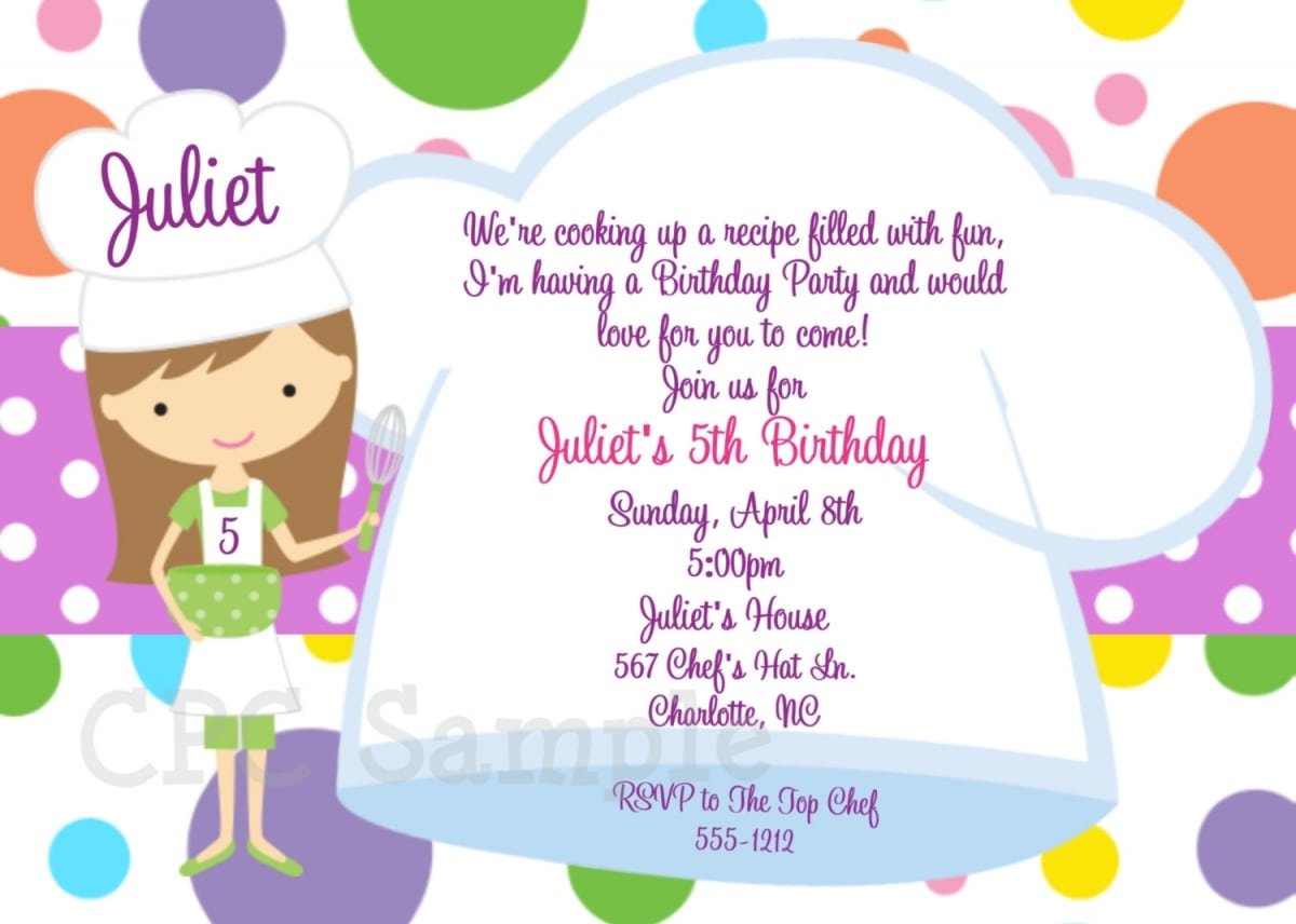 Kids Cooking Party Invitation Templates